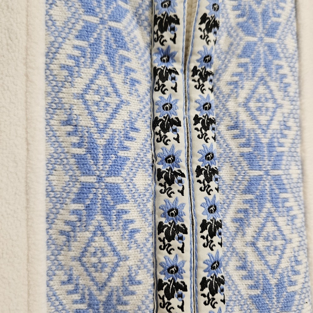 L.L. Bean Fleece Vest Womens Medium Cream Blue Nordic Snowflake Full Zip - Picture 6 of 11